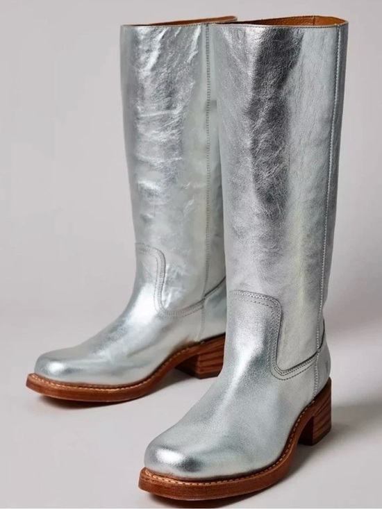 Shoes - Frye Campus 14L Tall Boots Silver Austin Metallic Pull On